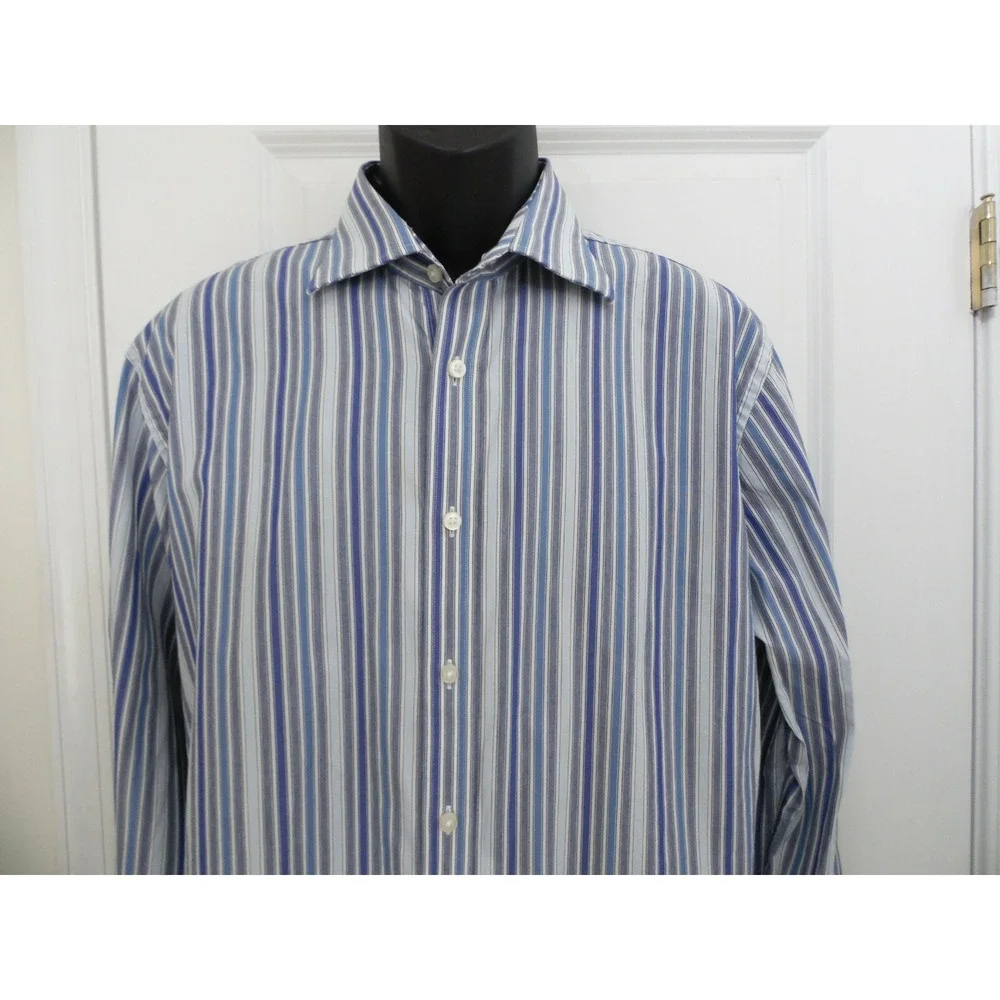 Maker &‎ Co Men's Gray Striped Regular Long Sleeve Casual Button Up Shirt Size L